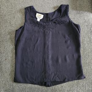 Talbots Petite 100% Silk Embroidered Tank Top Blouse Sleeveless